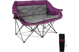 LANMOUNTAIN Folding Loveseat Camping Chair, Portable Double Chair w/Cup Holder,Wine Glass Holder,Carry Bag Heavy Duty Lawn Chair for 2 Adults,Perfect for Camp,Hiking,Picnics and Beach Trips,Purple