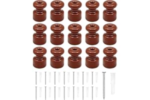 BORISCA 15 Pezzi Isolatori Ceramica Bianchi, Utilizzati Come Decentratore Lampadario per Cavi Trecciati Fai-da-te, Isolatore Ceramica Vintage Ø18 Millimetri (Marrone)