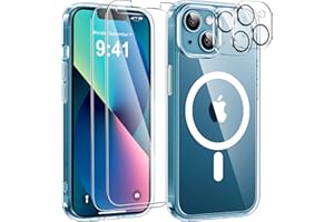 YisrLery 5 in 1 Coque pour iPhone 13 Aimantée avec 2 Verres Trempés et 2 Caméra Protecteur, Compatible MagSafe Dos Anti Rayures Coque Magnétique Antichoc TPU Bumper 6,1’’ Case (Transparent)