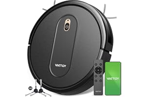 Vexilar Robot aspirateur, puissante aspiration, batterie longue durée, adapté pour sols/tapis à poils courts/poils d'animaux de compagnie, noir