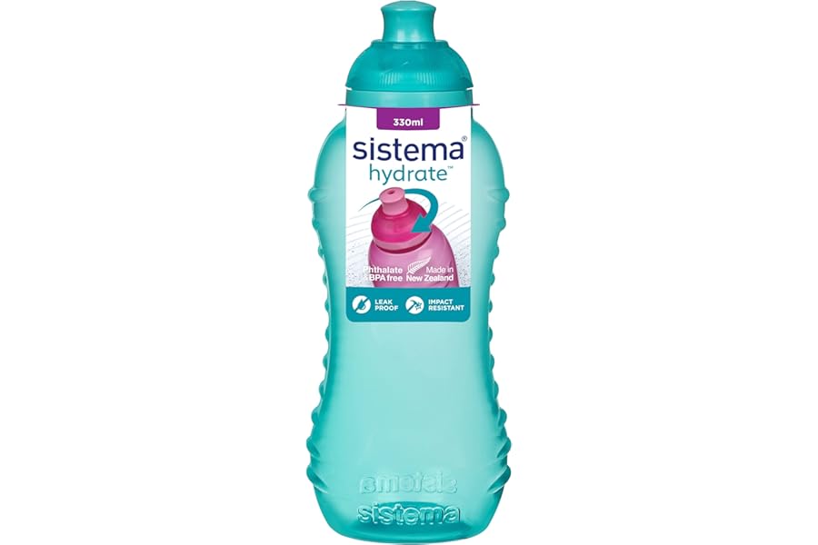 Sistema Twist 'n' Sip Squeeze Kids Water Bottle | Leakproof Water Bottle | 330 ml | BPA-Free | Assorted Colours