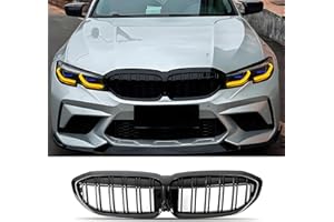 Haoyijiahui G20 G21 Griglia per BMW 3er G20 G21 Grill Anteriore Nera Lucido Doppia Linea 2019 2020 2021 2022 Griglia Nera(For 3er G20 2019 – 2021)