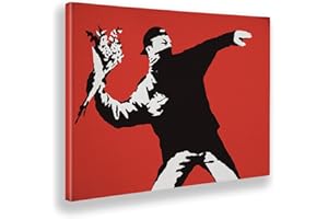 Giallobus - Cuadro - Banksy - Jarra de Flores Rojas - Lienzo - 70x50 - Listo para Colgar - Cuadros Modernos para el hogar