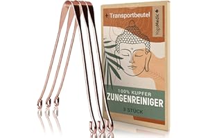 ‎YOGAMEDIC Zungenreiniger Kupfer 100% inkl. Baumwollbeutel - Handgefertigt - Verpackung 100% recycelt - Ayurveda Zungenschaber gegen Mundgeruch 3 Stück