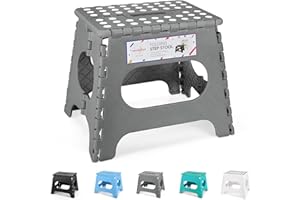 HOUSE DAY 11 Inch Folding Step Stool for Kids- Heavy Duty Plastic Step Stool for Adult Foldable Stools Sturdy Kitchen Step Skid Resistant Folding Stools for Bedroom/Bathrooom-Grey
