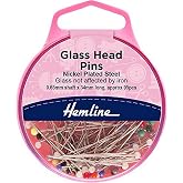 Hemline H679 | Nickel Plated Steel Glass Head Pins | 34mm | 95 Pieces