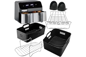 moleath Air Fryer Accessories Compatible for Lakeland 5L/3L, Tower T17099 5.2L/3.3L, Salter 5.5L/3.5L, Tefal 5.2L/3.1L Different Two Size Dual Airfryer, with Silicone Air Fryer Liners, Air Fryer Racks