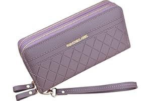 YIXUAN LLC Portefeuille pour Femme avec Double Fermeture éclair Portefeuille Portefeuille en Cuir PU pour Femme Portefeuille à Longue Pochette Grande Capacité Portefeuille Bracelet (Pourpre1)