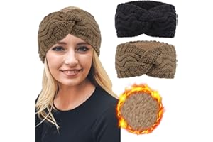 DRESHOW Femmes Chaud Tricoté Bandeau Hiver Oreille Plus Chaud Crochet Tête Enveloppe épais Polaire Doublure Cheveux Bandes pour Femme