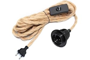 WPQIUZS 510 cm Hemp Rope Pendant Lamp with Plug, E27 Socket with Cable and Switch, Lamp Holder with Switch, Lamp Cable with Plug, Pendant Light with Plug, Pendant Light Socket, DIY Light Shade