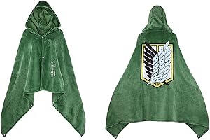 SINSEN AOT Cosplay Cape Anime Levi Hoodie Wearable Blanket Green Flannels Cloak Survey Corps Costume for Party Halloween Carnival