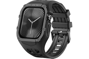 Nereides Compatible with Apple Watch Straps Series 11/10 46mm, Rugged Heavy Duty Case with Band, Shockproof PC Frame Bumper Cover for iWatch Strap Men (Black)