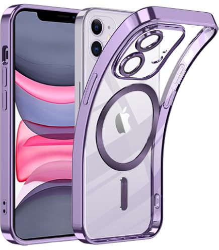 Kokio Glitter Magnetica Cover per iPhone 11 con Cordino, Compatibile con MagSafe, Brillantini Sottile Silicone TPU Antiurto Custodia per iPhone 11 con 2 Vetro Temperato Bumper, Viola