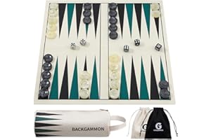 GINGHOWEN Backgammon Set, Premium Silicone Backgammon Classic Board Games for 2 Players, Foldable Portable Travel Game Set with Carrying Storage Bag (Green)