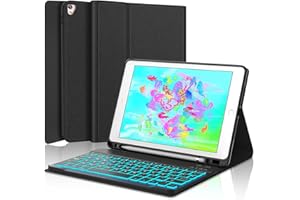 SENGBIRCH Teclado iPad 6 generación, Funda Teclado Español para iPad 2018(6th Gen)/iPad 2017/iPad Pro 9.7/iPad Air 2/1, Carcasa Magnética con Teclado Bluetooth con Retroiluminado, Negro
