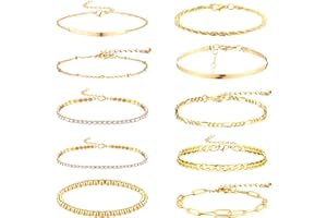 Dochais 10 Stück Gold Armband Bracelets, Armbänder Damen Set, Adjustable Bracelet, Boho Armreifen Modeschmuck, Büroklammer Armband, Goldketten Armband, Zirkoniumdioxid Armband, Für Damen Mädchen