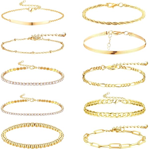 Bracelets Femme Plaqué Or 18 Carats Avec Pierres De Naissance - 2 Pièces Réglables - Pour Adolescentes Et Adultes