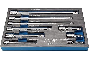 CCLIFE 9tlg Steckschlüssel Kipp Verlängerung 1/4 3/8 1/2 Zoll Ratsche Knarre Kippverlängerung Satz mit Rändelung