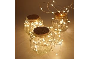 ANGMLN 2 Pack Fairy String Lights Battery Operated 3M 30LED Copper Wire Firefly Small led Lights Starry String Lights DIY Wedding Party Jars Home Garden Indoor Outdoor Decor (Warm White)