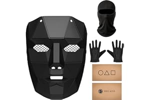 Balinco La Máscara de Juego + Pasamontañas + Guantes Negros + 1x Tarjeta de Juego para Halloween, Carnaval y Carnaval como Disfraz para Hombres y Mujeres