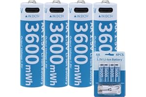 Tosiicop AA Akku Lithium Wiederaufladbare - 1.5V 3600mWh USB Batterien mit 4-in-1 USB-C Ladekabel Aufladbare Batterie 1 Stunden Schnellladung 1500 Zyklus 4 Stück (4 Stück AA 3600mWh)