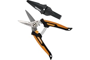 CEERAYZ 7" Notch Cisaille Multi Usage, Ciseaux industriels robustes, Cisaille de jardin pour projets DIY, bureau, lignes de production et jardinage, avec étui protecteur (Noir Orange)