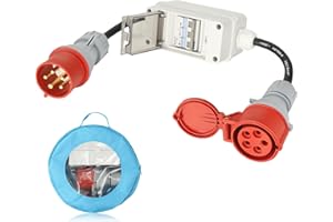 DARKGUARD PA66-IP44-EN60309 CEE Adapter 32A Plug to 16A Coupling 5 Pin x 2.6ft for EV Charger, 3-Phase 380V-415V CEE Power Adapter with Circuit Breaker for Overload & Anti-Short Protection