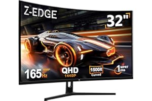 Z Z-EDGE Z-Edge 32 Inch QHD Curved Gaming Monitor 165Hz 1440P 2K 1ms MPRT, 16:9 1500R Curved Screen, VA Panel 280cd/m² Brightness, Ultra-Thin Bezel, FreeSync, DisplayPort 1.4 & HDMI 2.0, Black