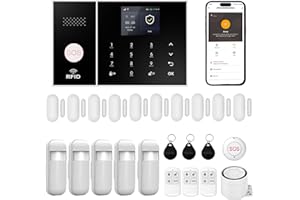 XUK Système d’Alarme sans Fil 4G/WiFi,Alarme Sécurité Intelligente avec Capteurs Porte/Fenêtre,Compatible Alexa/Google Home,24 Alarme avec Sirène,10 Capteurs de Fenêtre et de Porte, 3 Télécommande