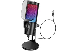 VCOM USB Microphone for PC, RGB Gaming Mic with Mute Button, Pop Filter, Shock Mount, Gain Knob, Condenser Microphones for Gaming, Podcast, Streaming, Recording