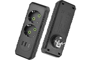 Anluomafuy Regleta Enchufes con Proteccion Sobretension, Regleta Enchufes con 2 Tomas, 3 USB (2 USB 1 Type-C), Alargador Multiple Carga para iPad iPhone Tablets, 10A 2500W (Blanco) (Negro)