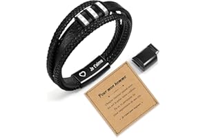 SUNSH Bracelets Pour Hommes, Bracelets En Cuir Pour Hommes, Bracelets En Acier Inoxydable Pour Hommes, Cadeaux Pour Hommes, Fils, Noël, Cadeaux D'anniversaire, Je T'aime-Bracelets Gravés