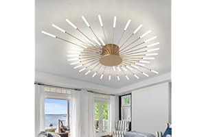 AHXIAOZN Nowoczesne ściemnialne światło sufitowe LED, lampa do salonu Złota lampa sufitowa z pilotem, 42-światło 3000-6500K