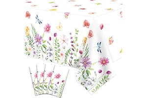 DVAORC 4 pezzi tovaglia estiva con fiori selvatici tovaglia in plastica primaverile floreale estiva tovaglia monouso per decorazioni per feste 51 x 86 pollici
