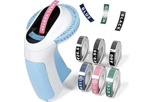 LabelCenter Etichettatrice a Rilievo E975 – Etichettatrice Etichette Adesive con 6 Strisce, Facile da Usare | Compatibile con (£ € Ä Ö Ü) – per Casa, Artigianato, Cucina, Colore Blu