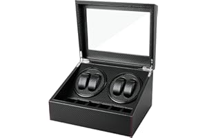 Gifort Remontoir à Montres Ecrins pour Montres Automatiques, Rotate Watch Winders 4 + 6 Boîte à Bijoux de Rangement en Cuir PU Boîtier de Montre en Cuir avec Moteur Silencieux