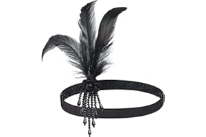 Duriya Damen 1920s Stirnband 20er Jahre Accessoires Kopfschmuck Gatsby Kostüm Accessoires Damen Flapper Feder Vintage Haarband Charleston für Karneval Fasching Art Deco Kostüm Schwarz