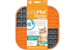 LickiMat Slomo, Cat Slow Feeder Lick Mat, Boredom anxiety reducer; perfect for food, treats, yogurt, or peanut butter. Fun Alternative to a Slow Feed Cat Bowl or Dish, Orange
