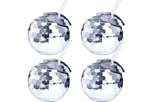AIGOHOM 4PC Gobelet à Boule Disco avec Couvercle et Paille, Disco Flash Ball Gobelet à Cocktail, Boule Flash Scintillante Tasse à Cocktail Bouteille de Thé Articles de FêTe Uniques pour Les Boissons