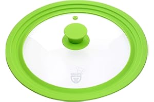GRÄWE Tapa universal para sartenes y cacerolas, diámetro de 24-28 cm, tapa de cristal templado con borde de silicona, apta para lavavajillas, color verde
