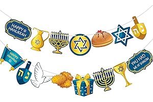Blulu Hanukkah Decorations Banner Pre-assembled Chanukah Garland Happy Hanukkah Banner Backdrop Props for Home Indoor Holiday Party Decor Supplies