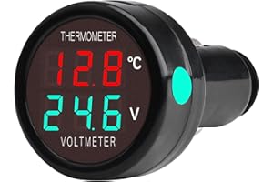 VOKTTA Auto Digitales Voltmeter Thermometer DC 12V 24V 36V, 2 IN 1 Batteriespannung Temperatur Meter Monitor Tester Gauge Anzeige Für Auto Auto LKW Bus(Rot&Grün)