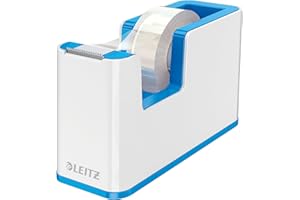LEITZ WOW Dispenser per nastro adesivo Dual Color, Base Appesantita, Nastro adesivo da 10 mt incluso, Bianco/Blu, 53641036