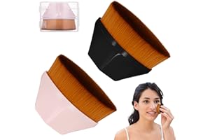 Bestomrogh 2 Pcs Foundation Makeup Brush, Flat Top Kabuki Hexagon Face Blush Liquid Powder Foundation Brush Portable Face Brush for Blending Liquid Flawless Powder Cosmetics with Protective Case