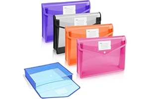 Vicloon A5 Plastic Wallets, 5pcs Popper Wallet Plastic Document, Vertical Folders Files Envelope for School Office Home, with Snap Closure and Card Slot(Blue/Purple/White/Pink/Orange)