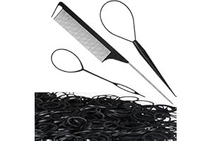 Aiweijia Hair Braiding Kit, Hair Braiding Tool with Rat Tail Comb, 2 Hair Braid Tools and tail comb with 100 Pcs Hair Elastic Bands For Women Girls Black