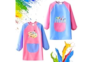 ZeYou Wasserdichte Malschürze für Kinder,Malschürze Doppelschicht für Mädchen und Junge,Wasserdicht Malkittel mit Ärmeln, Kinder Kunst Kittel für Schule Kunst Malerei,Kochen Essen,Laboraktivität
