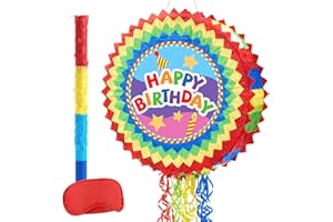 WERNNSAI Birthday Pinata - Rainbow Birthday Decorations Colorful Round Pinata with Blindfold and Stick for Party Celebration Decoration Supplies