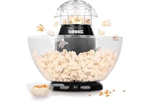 ‎DURONIC Duronic POP50 BK Popcorn Machine | Hot Air Without Fat & Oil | 1200 Watt | Includes Measuring Cup | For 50 g Corn | Removable Bowl | Oil-Free Popcorn | Low Calorie | Black