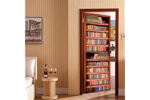 CHUANMT 3D 77x200cm Libreria creativa Autoadesiva Adesivo per porta Murale Foto Adesivo da parete decalcomania per Home Decor Wall per Soggiorno Camera da Letto Cucina Sfondo